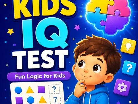 Kids IQ test with colorful logic puzzles
