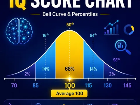 IQ score chart with bell curve and percentile ranges
